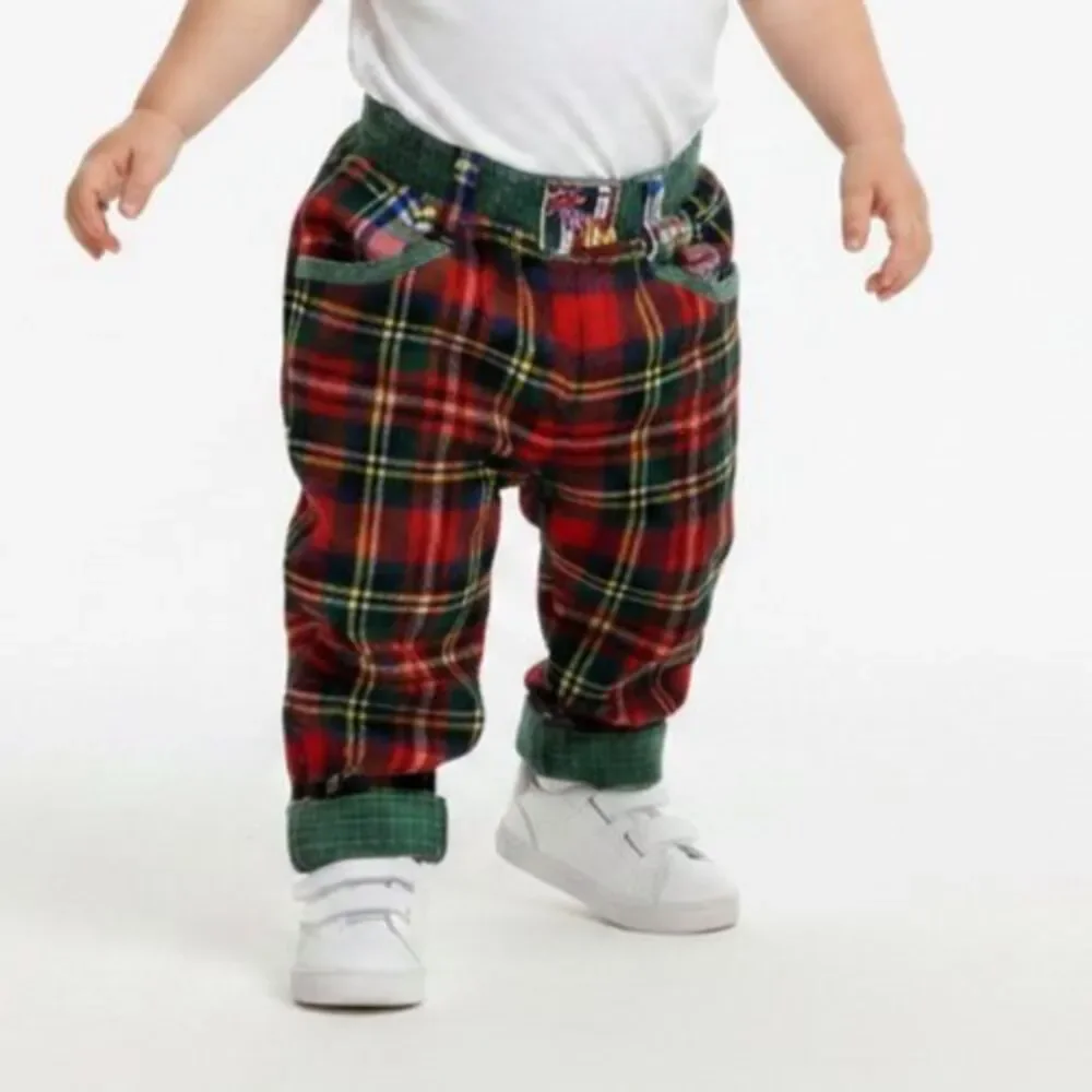 Petit Boy Plaid Flannel Retro Pants 12 Months Made in France PBOY Lined Baby Red